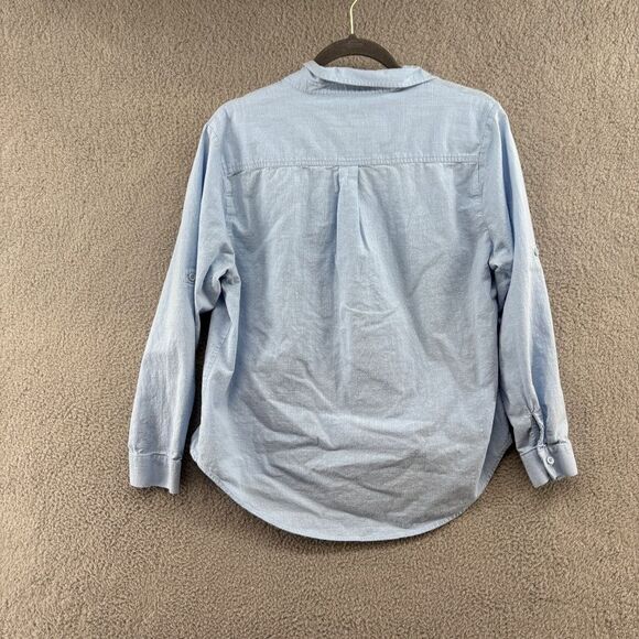 SAOVERE Linen Blend Button Up Collared Shirt Size Large Pale Blue Old Money - Picture 2 of 8